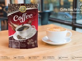 Free Red Color Coffee Bag Mockup PSD Template