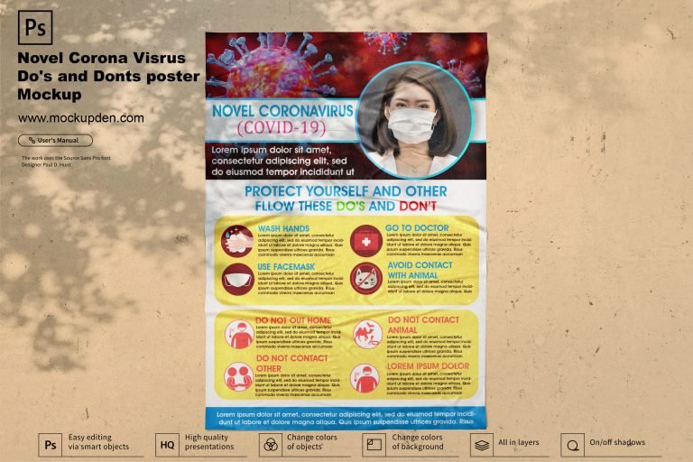 Free Corona Virus Do’s and Don’ts Poster Mockup PSD (Covid-19)
