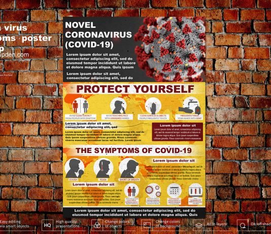 Free Coronavirus Symptoms Poster Mockup PSD Template