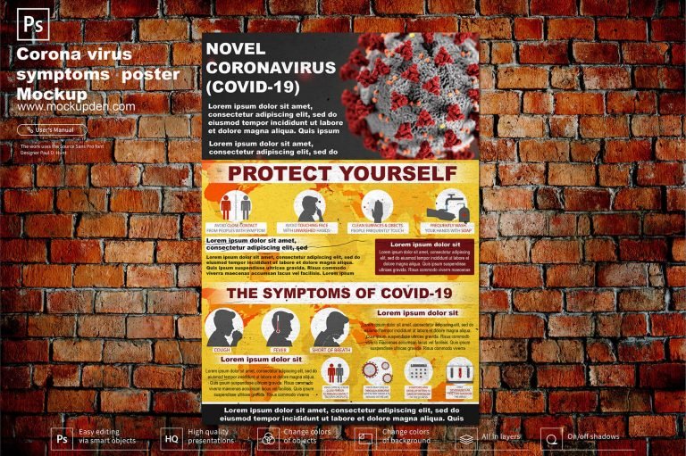 Free Coronavirus Symptoms Poster Mockup PSD Template (Covid 19)