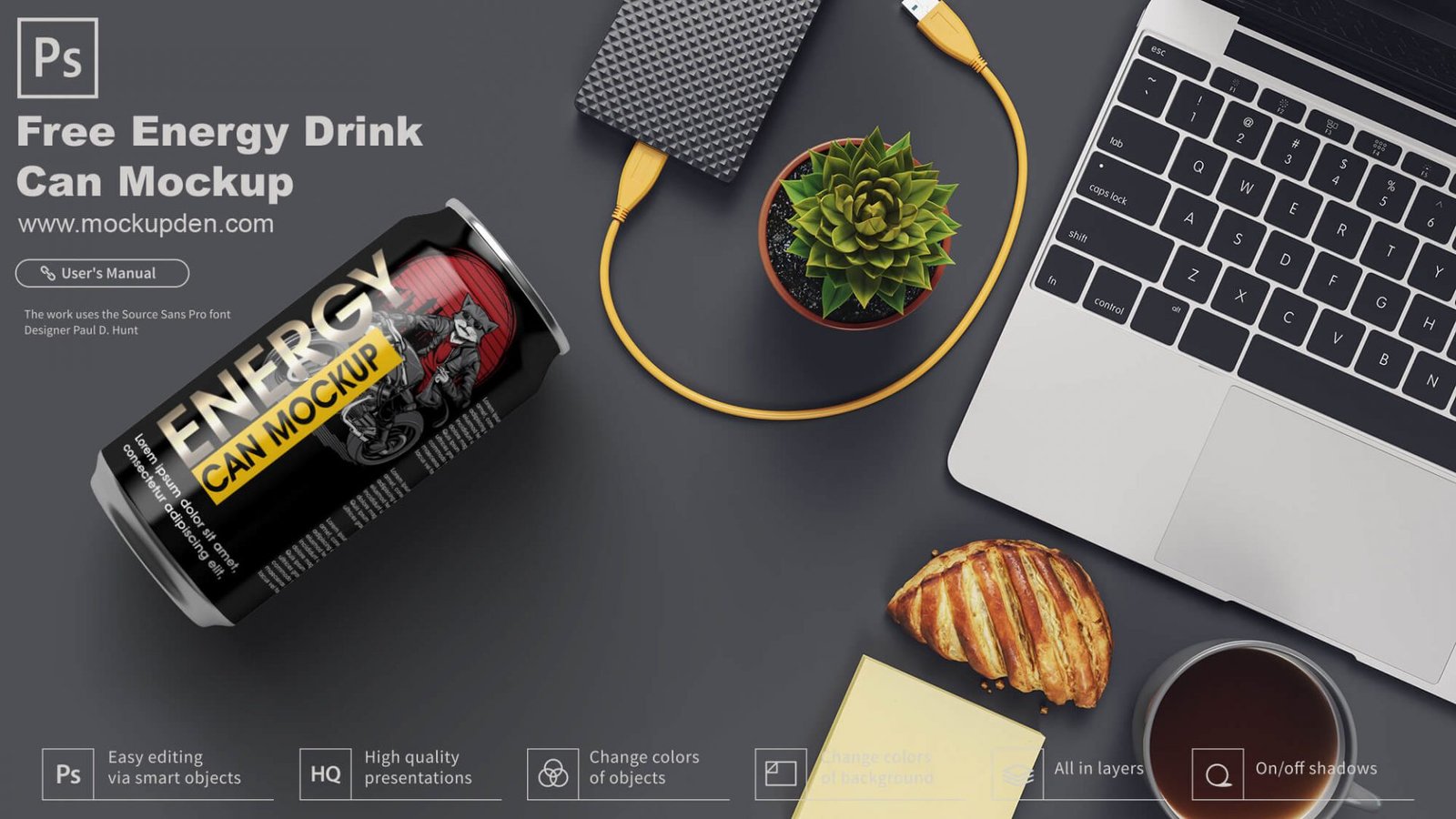 Download Free Energy Drink Can Mockup PSD Template | Mockup Den
