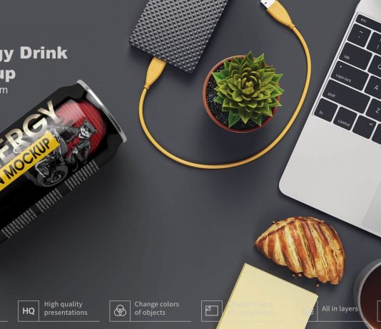 Free Energy Drink Can Mockup PSD Template