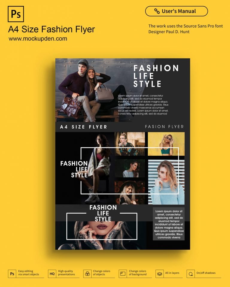 Free A4 Size Fashion Flyer Mockup PSD Template