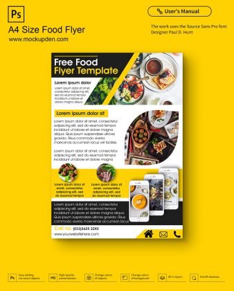 Download Free A4 Size Food Flyer Mockup PSD Template - Mockup Den