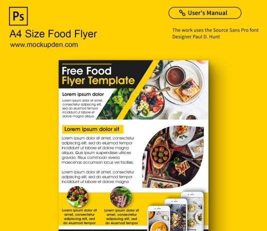 Free A4 Size Food Flyer Mockup PSD Template