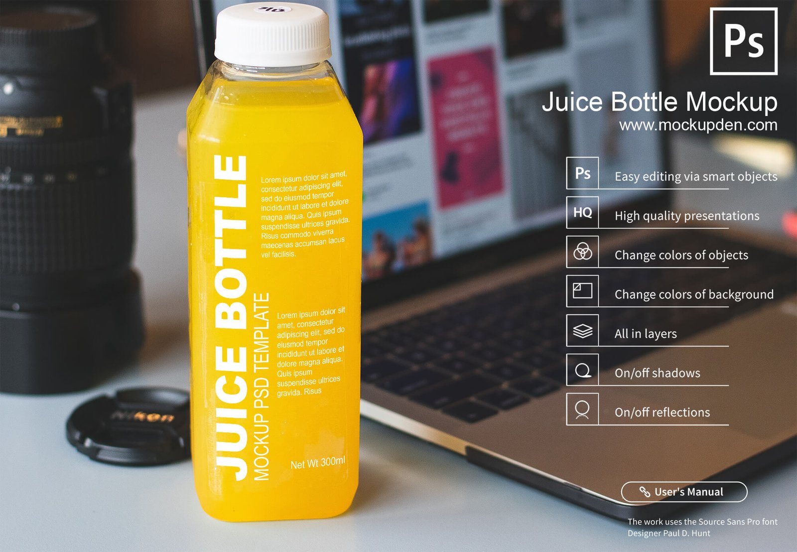Free Juice Bottle Mockup PSD Template