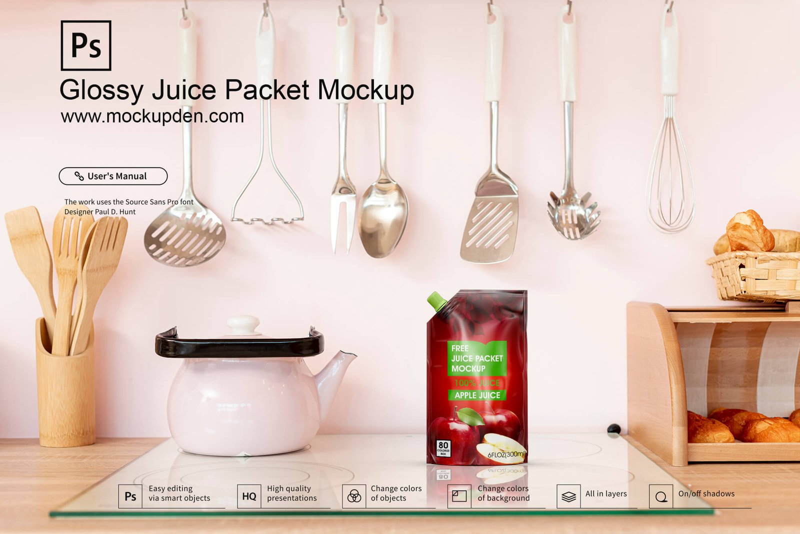 Free Glossy Juice Packet Mockup PSD Template