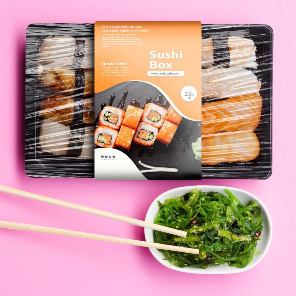 Free Sushi Box Packaging Mockup PSD Template