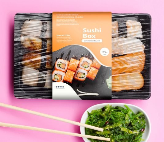 Free Sushi Box Packaging Mockup PSD Template