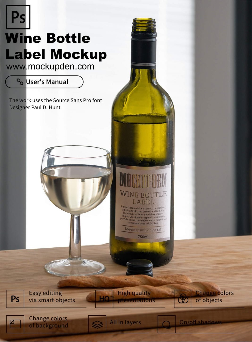 Download Free Wine Bottle Label Mockup PSD Template - Mockup Den