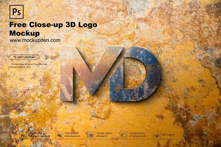 Free Close-up 3D Logo Mockup PSD Template