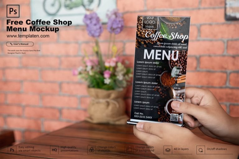 Coffee Shop Menu Card Mockup PSD Template