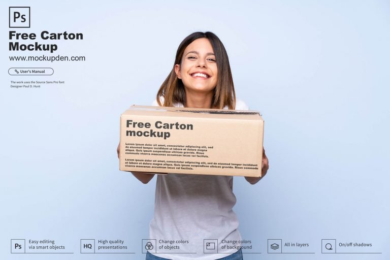 Free Woman Holding Carton Mockup PSD Template