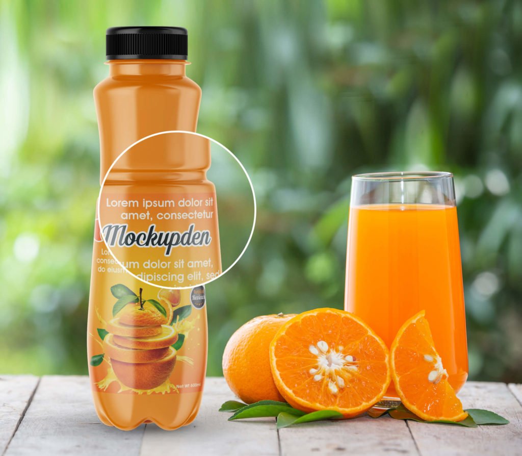 Free Orange Juice Bottle Mockup PSD Template