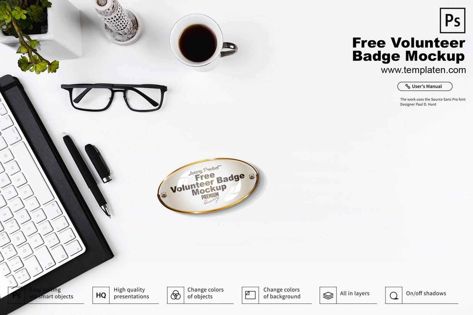 Free Volunteer Badge Mockup PSD Template - Mockup Den