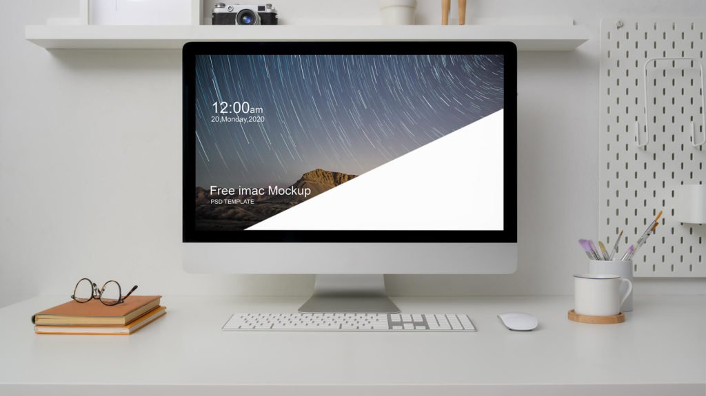 Free iMac On a Study Table Mockup PSD Template
