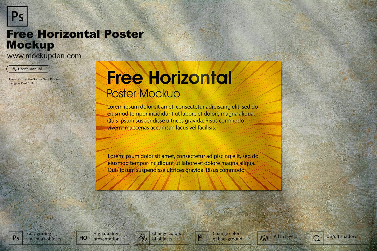 Download Free Simple Horizontal Poster Mockup Psd Template PSD Mockup Templates