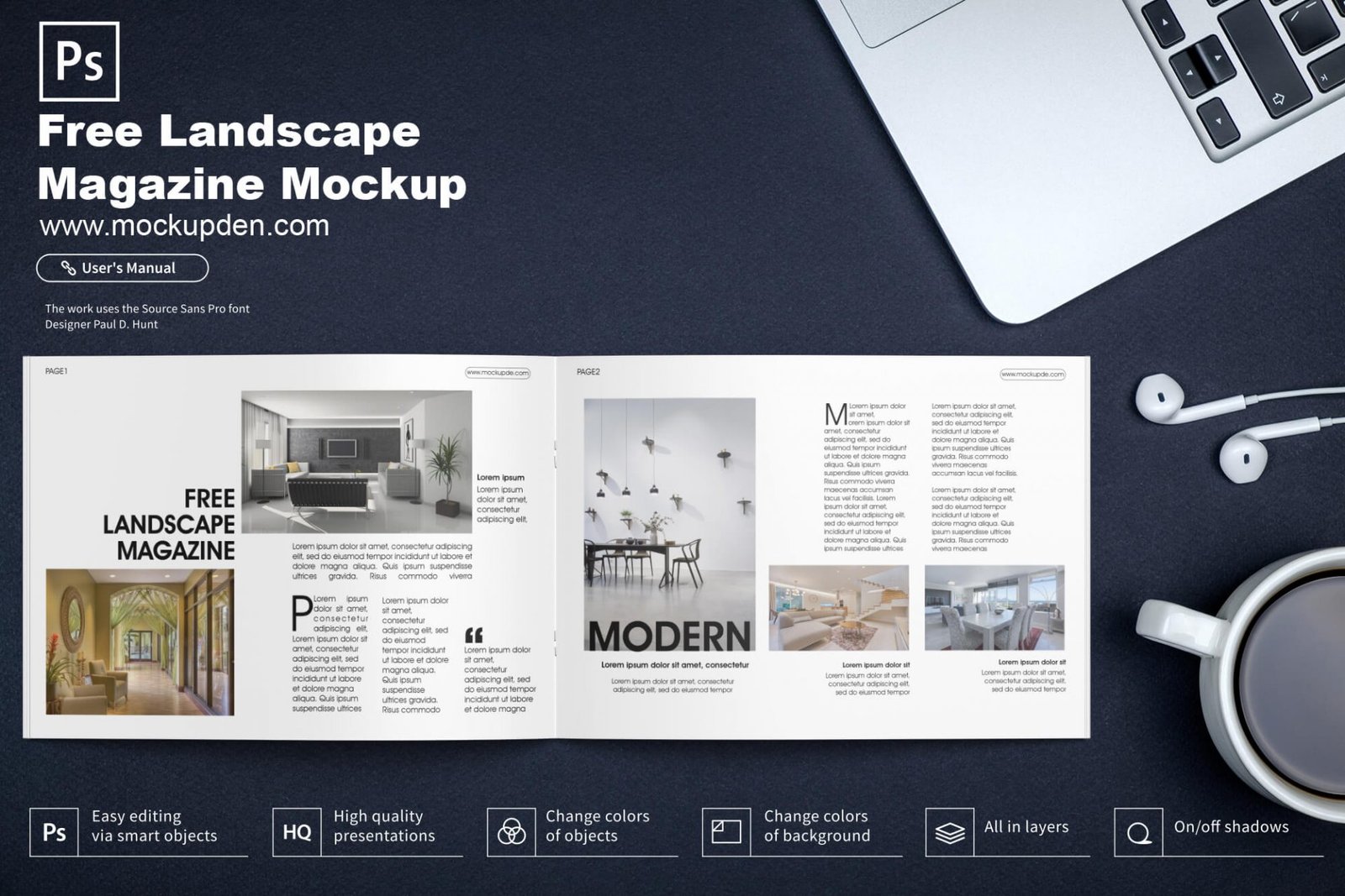 Download Free Landscape Magazine Mockup PSD Template - Mockup Den