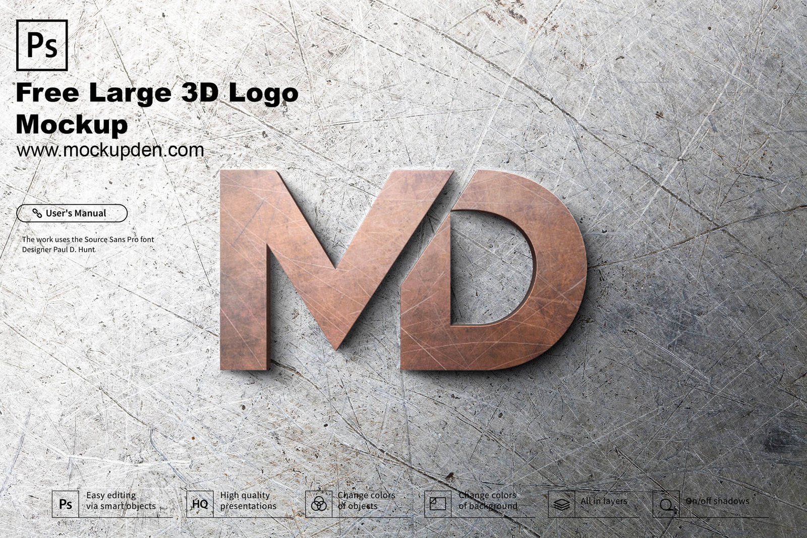 Free Large 3D Logo Mockup PSD Template