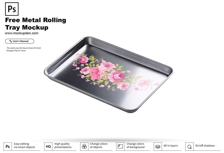 Free Metal Rolling Tray Mockup PSD Template