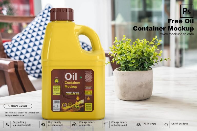 Free Oil Container Mockup PSD Template
