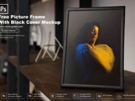 Free Picture Frame With Black Cover Mockup PSD Template