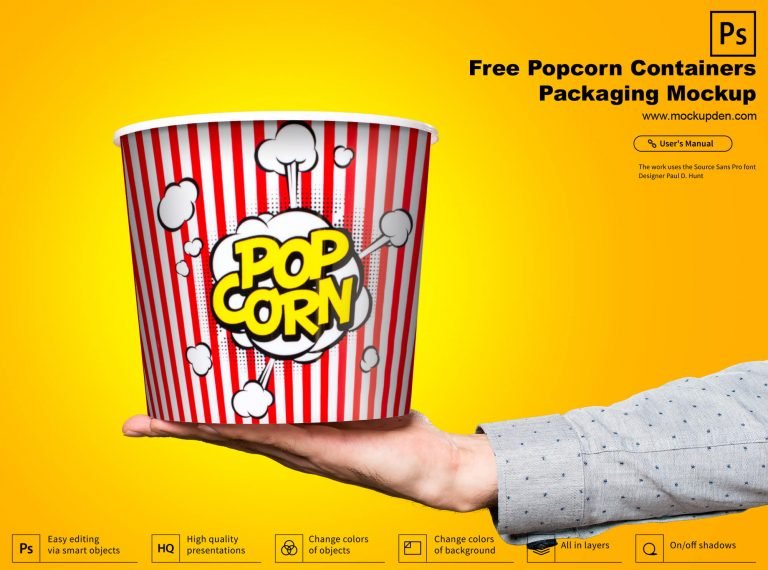 Free Popcorn Containers Packaging Mockup PSD Template