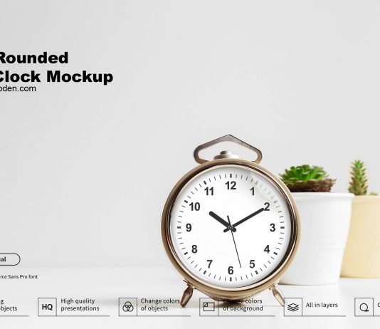 Free Rounded Wall Clock Mockup PSD Template