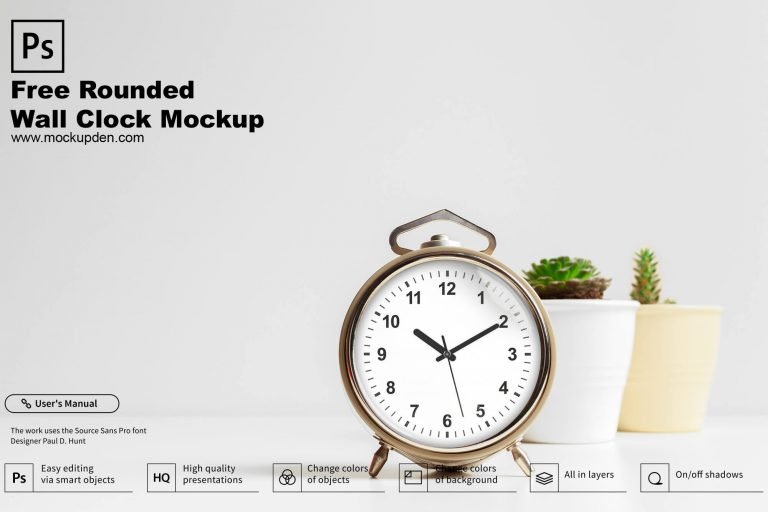 Free Rounded Wall Clock Mockup PSD Template