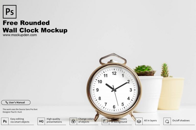 Free Rounded Table Clock Mockup PSD Template