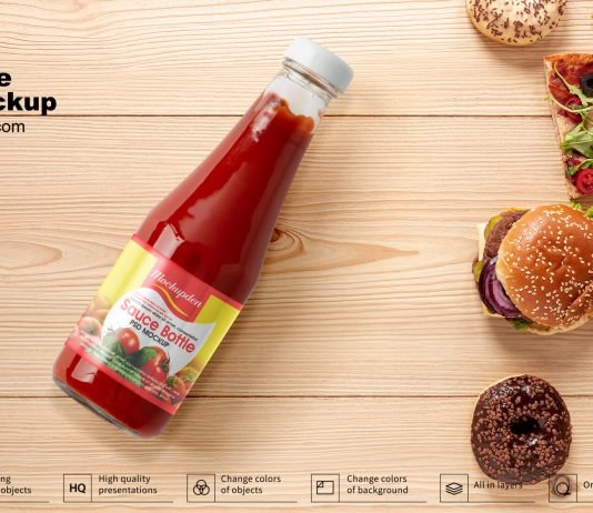 Free Sauce Bottle Mockup PSD Template