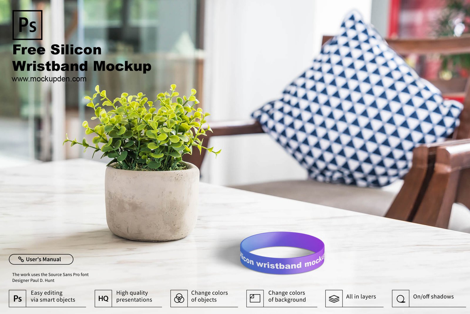 Free Silicone Wristband Mockup PSD Template