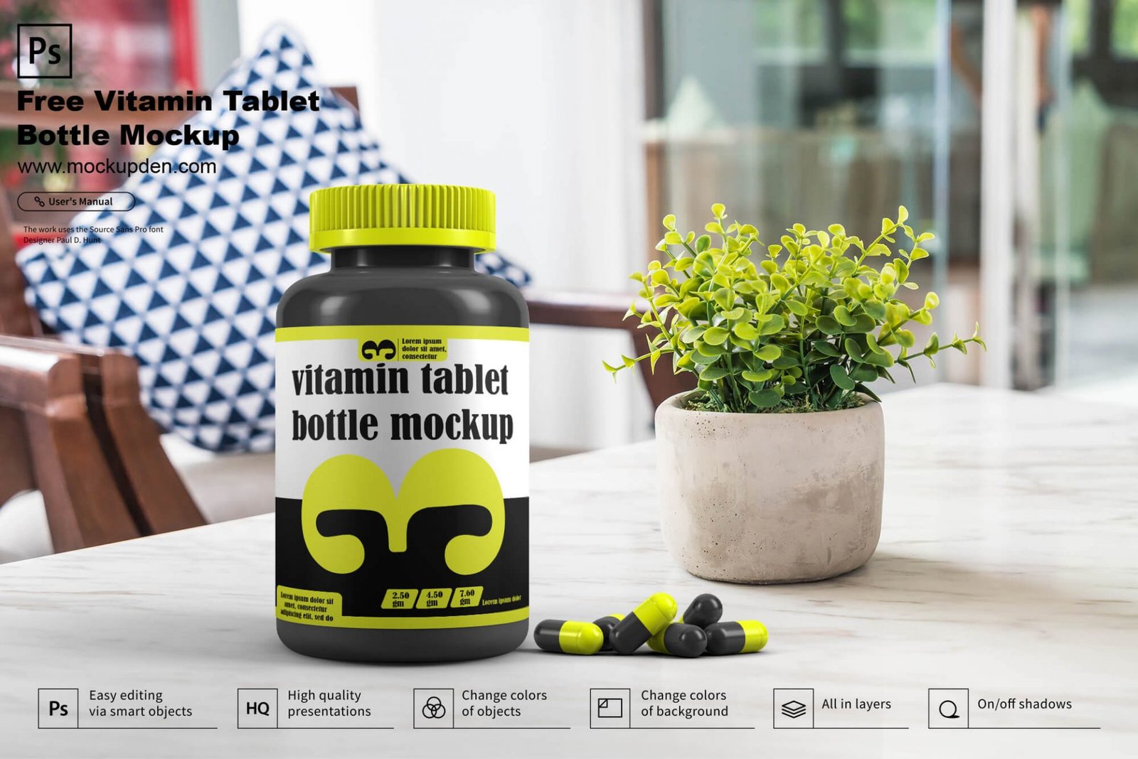 27+Best Free Vitamin Bottle Mockup PSD Template for Designer