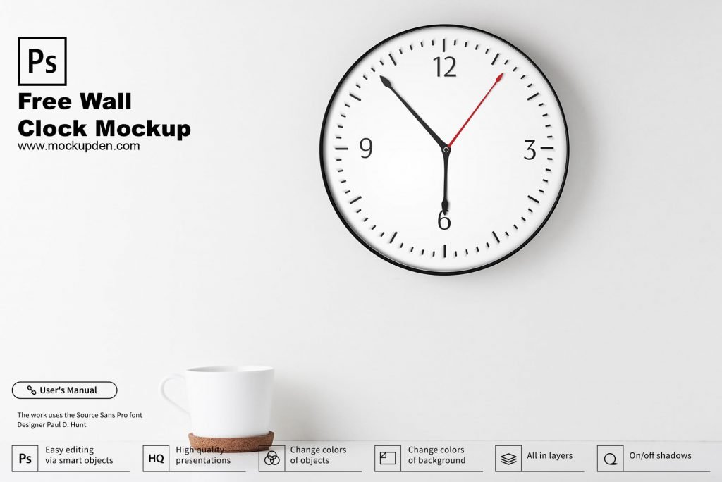 Download Free Wall Clock Mockup PSD Template | Mockup Den