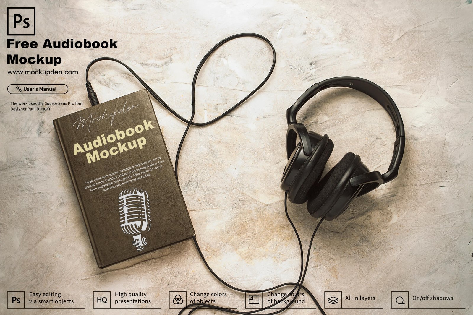 Free Audiobook Mockup PSD Template