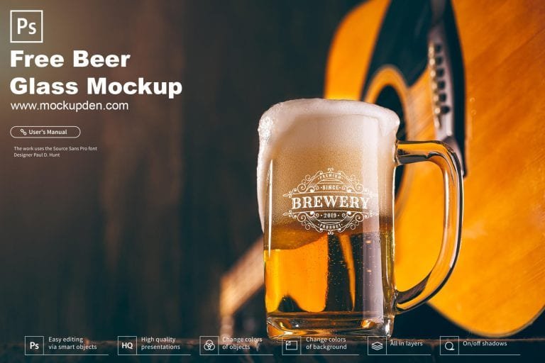 Free Beer Glass Mockup PSD Template