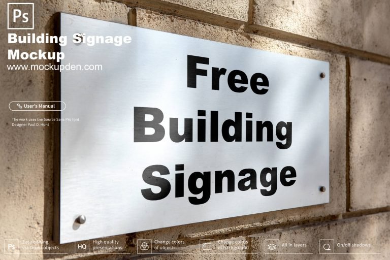 Free Metal Building Signage Mockup PSD Template