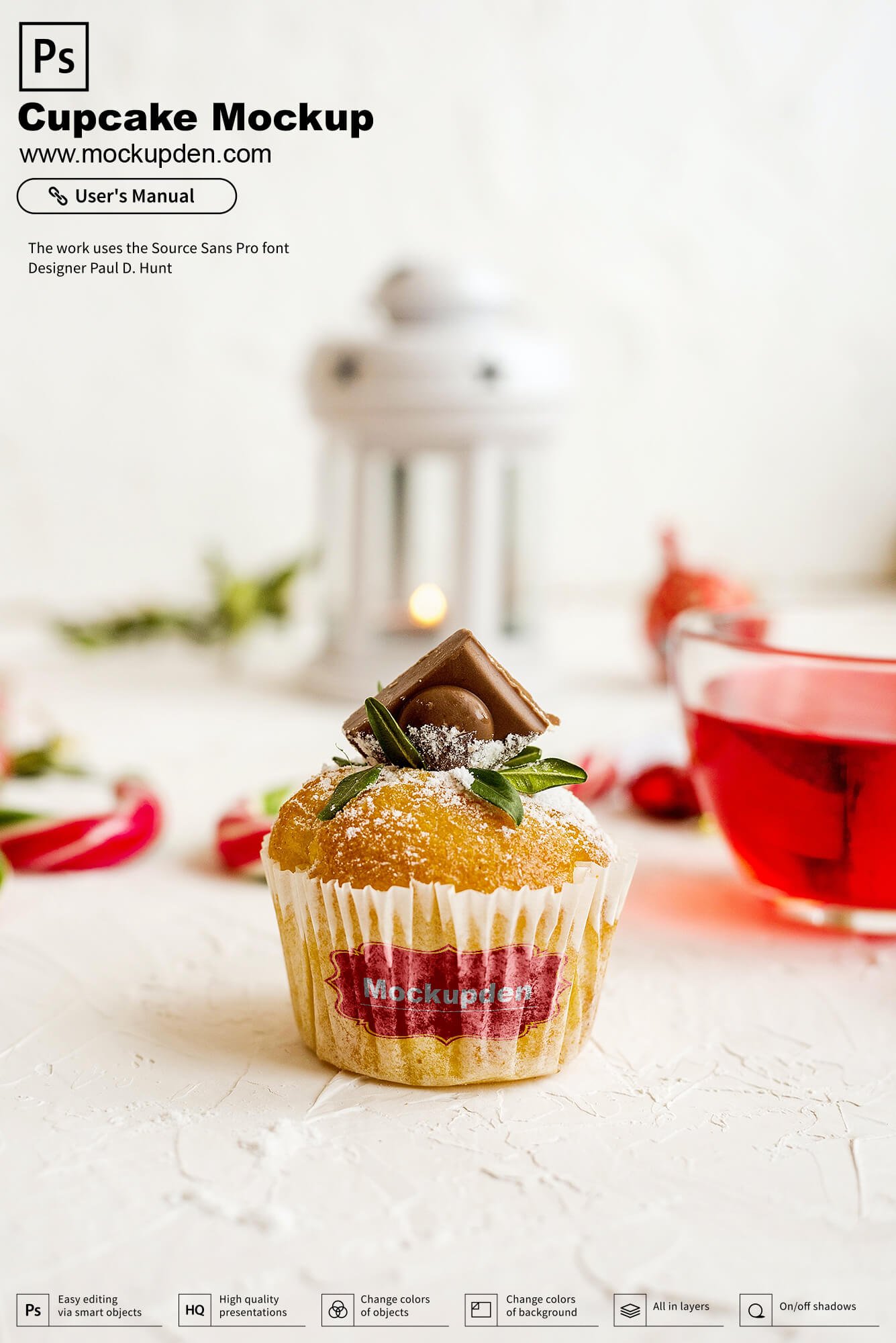 Free Cupcake Mockup On Table PSD Template - Mockup Den