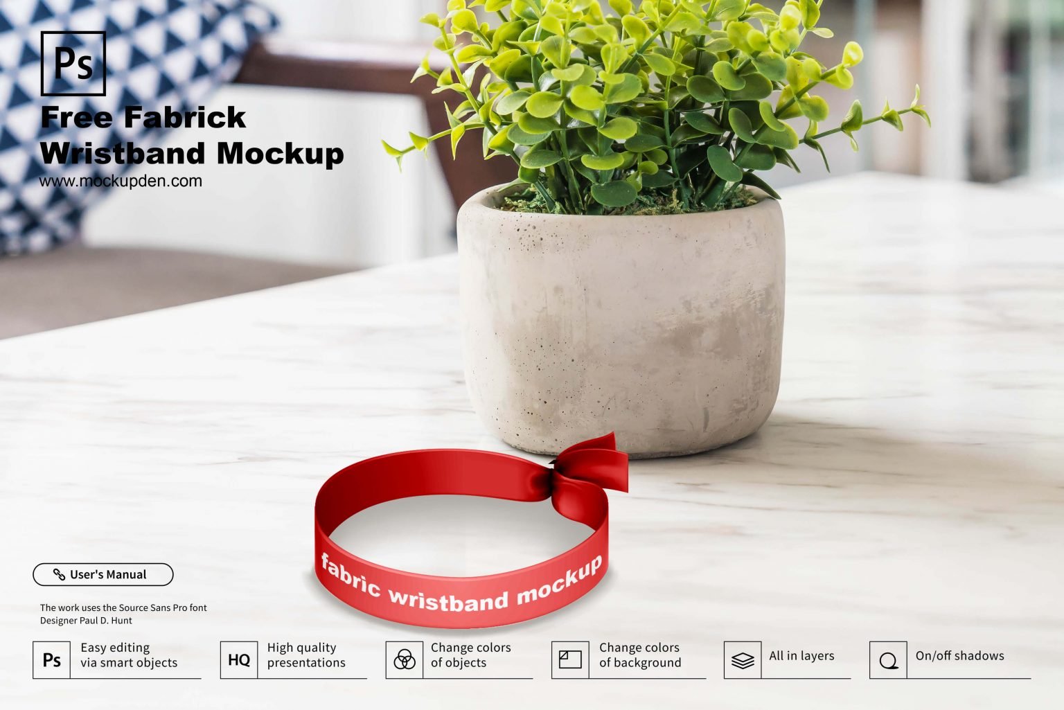 Download Free Fabric Wristband Mockup PSD Template | Mockup Den
