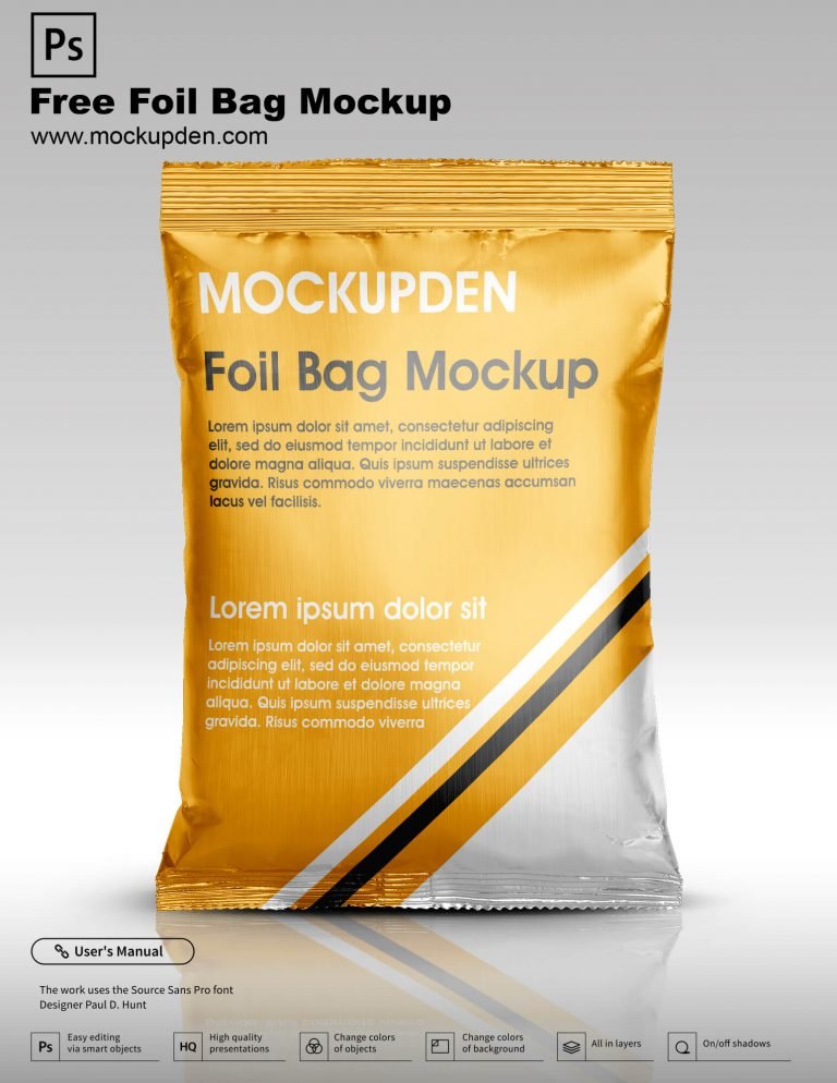 Free Aluminium Foil Bag Mockup PSD Template
