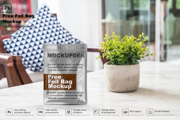 Free Foil Pouch Mockup PSD Template