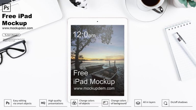 Free iPad On A Study Table Mockup PSD Template