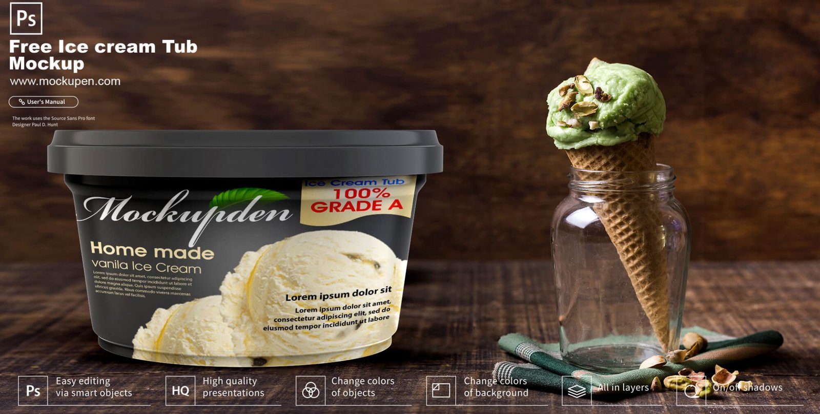 Download Free Ice Cream Tub Mockup PSD Template | Mockup Den