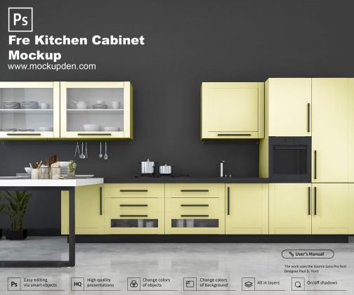 Download Free Kitchen Cabinet Mockup PSD Template | Mockup Den