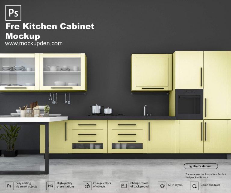 Free Kitchen Cabinet Mockup PSD Template