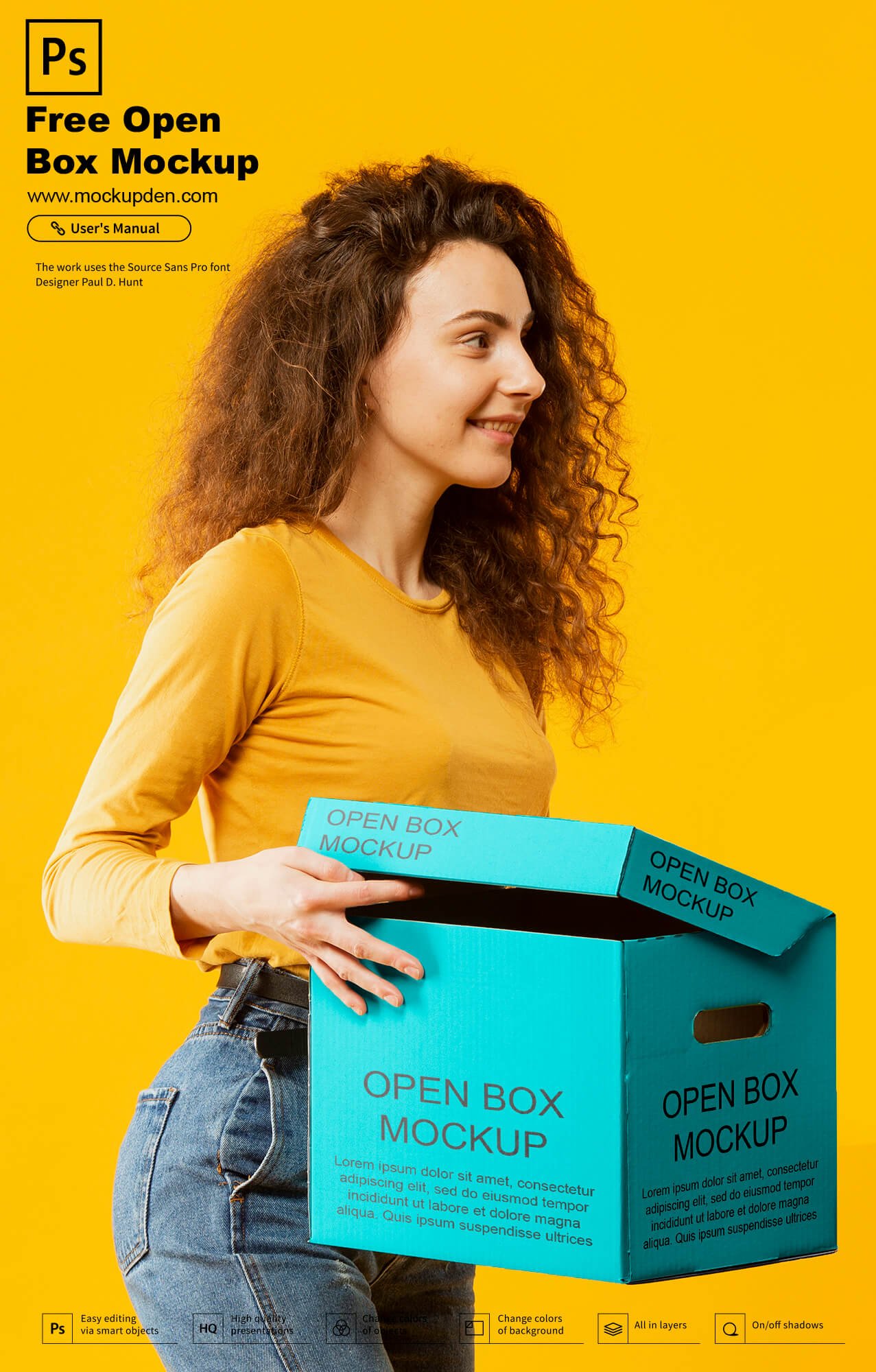 Free Woman Holding Open Box Mockup PSD Template