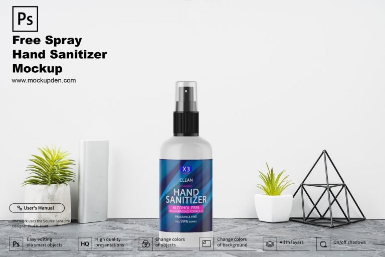 Free Spray Hand Sanitizer Mockup PSD Template
