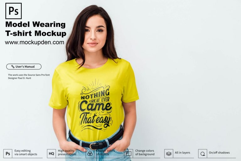 Free Model Wearing T-shirt Mockup PSD Template