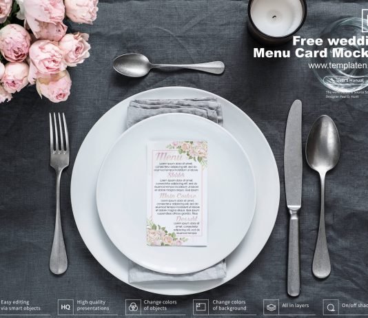 Free Wedding Menu Card Mockup PSD