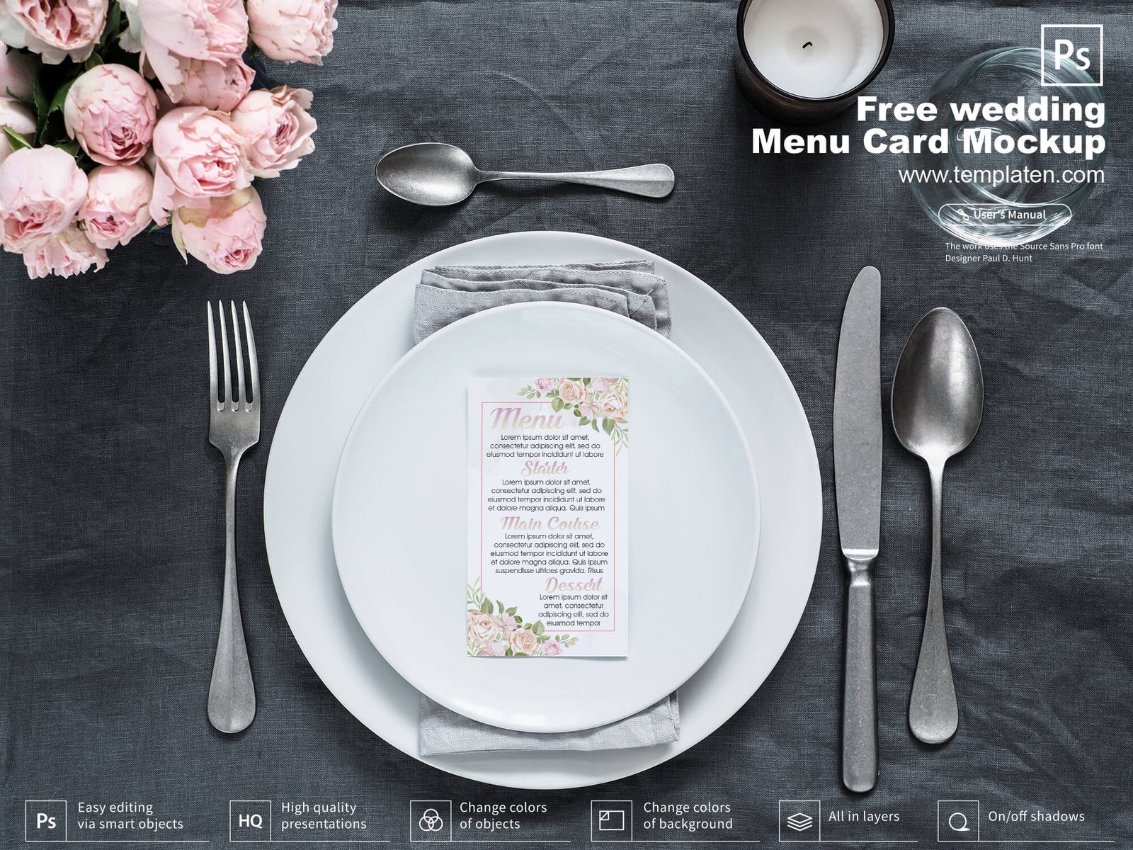 Download Free Wedding Menu Card Mockup PSD Template - Mockup Den